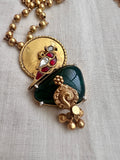 Gold polish kundan & ruby peacock pendant with beads chain-Silver Neckpiece-CI-House of Taamara
