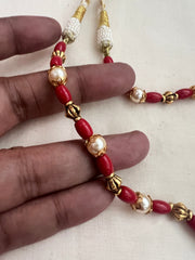 Gold polish kundan & ruby pendant with corals & pearls beaded chain-Silver Neckpiece-CI-House of Taamara