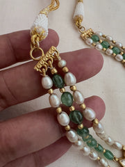 Gold polish kundan & ruby pendant with pearls and jade beads necklace-Silver Neckpiece-CI-House of Taamara