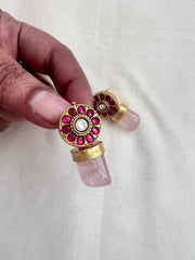 Gold polish kundan & ruby rose quartz studs-Earrings-CI-House of Taamara