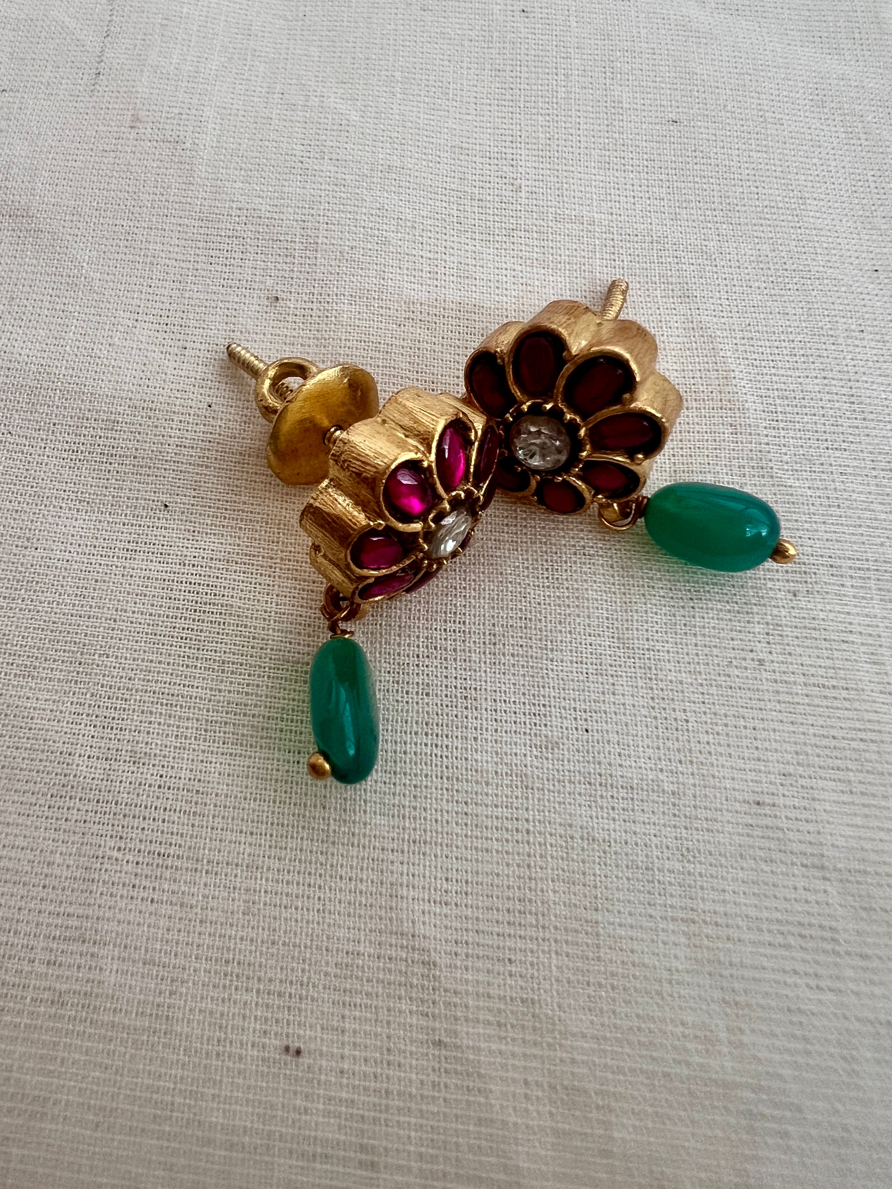 Gold polish kundan & ruby studs-Earrings-CI-House of Taamara