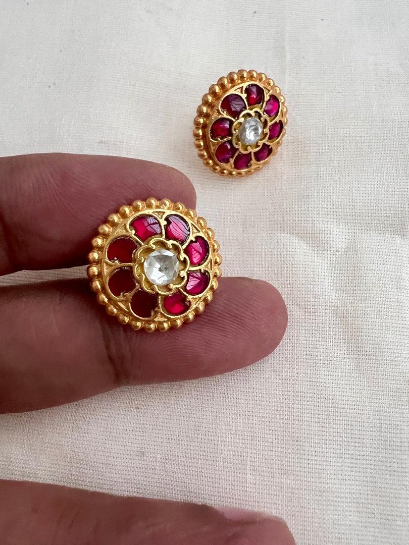 Gold polish kundan & ruby studs-Earrings-CI-House of Taamara