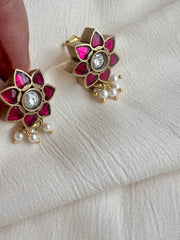 Gold polish kundan & ruby studs-Earrings-CI-House of Taamara