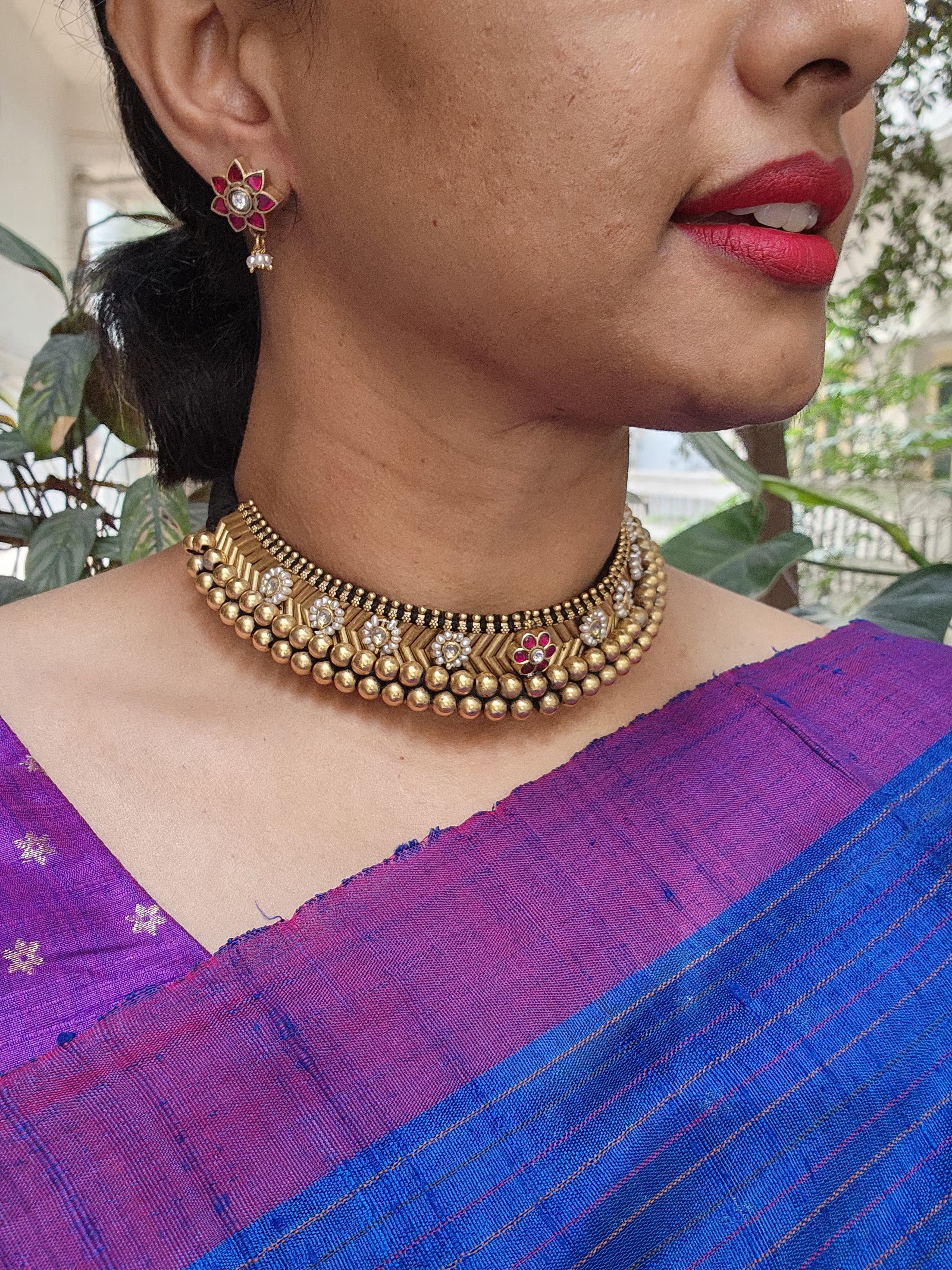 Gold polish kundan & ruby studs-Earrings-CI-House of Taamara