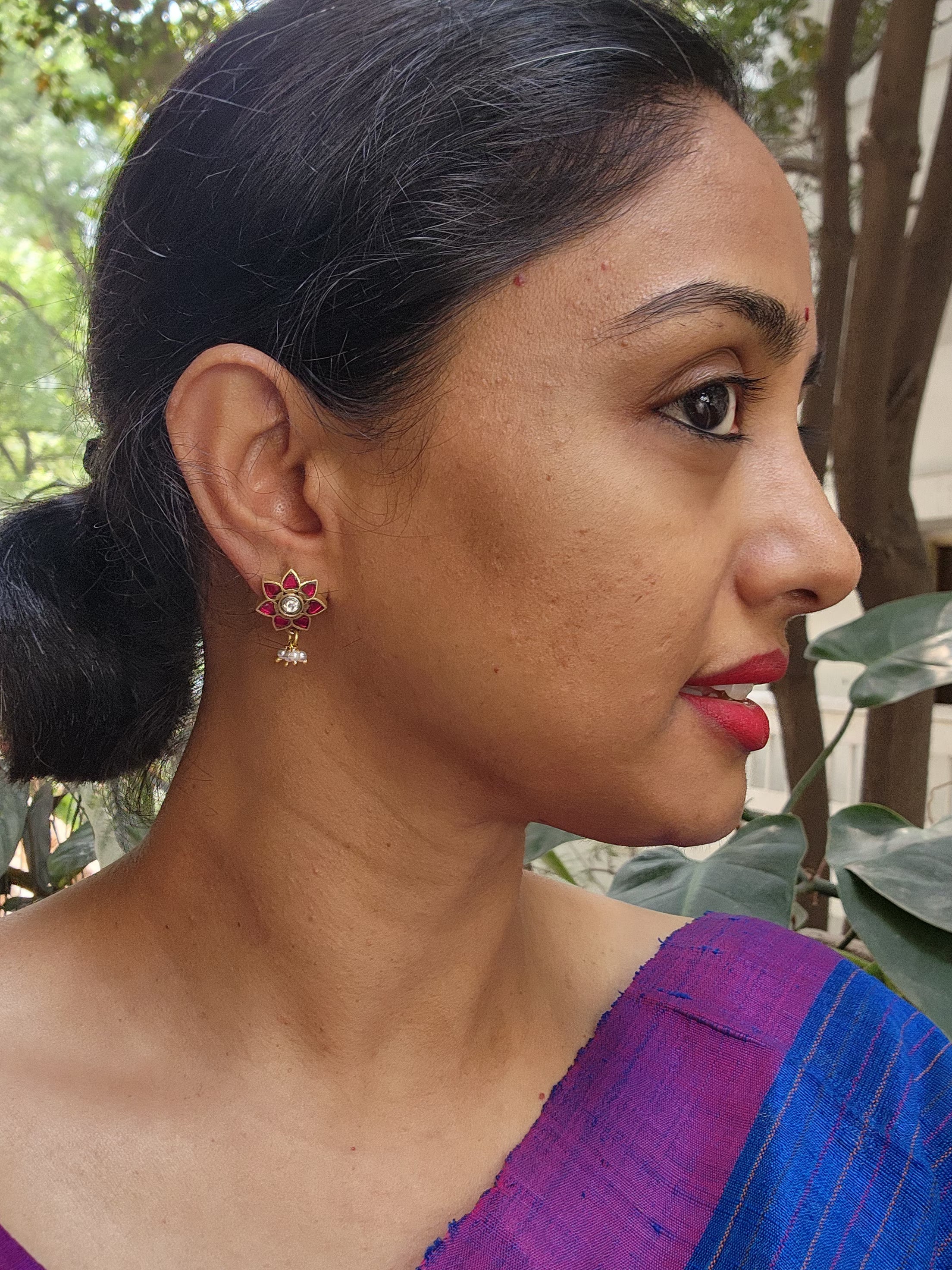 Gold polish kundan & ruby studs-Earrings-CI-House of Taamara