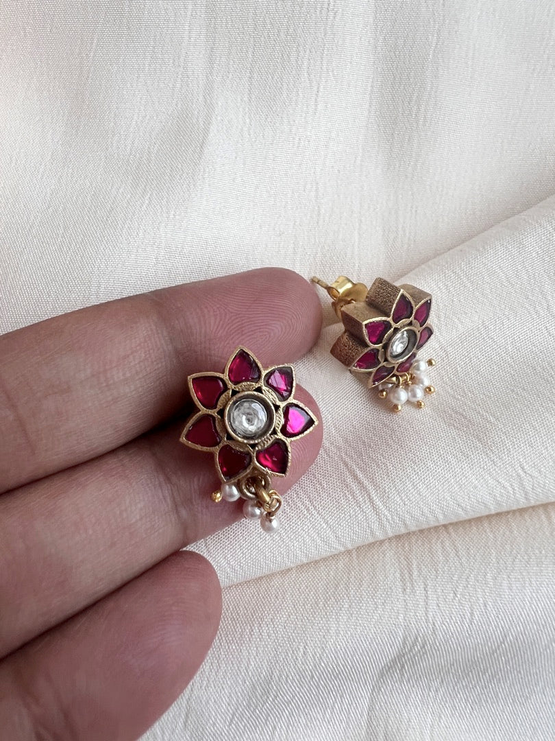Gold polish kundan & ruby studs-Earrings-CI-House of Taamara