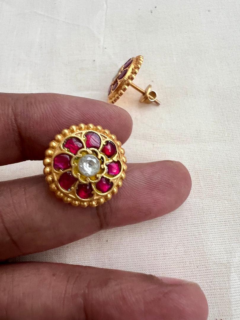 Gold polish kundan & ruby studs-Earrings-CI-House of Taamara