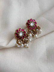 Gold polish kundan & ruby studs with pearls-Earrings-CI-House of Taamara