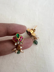 Gold polish kundan & ruby studs with pearls-Earrings-CI-House of Taamara