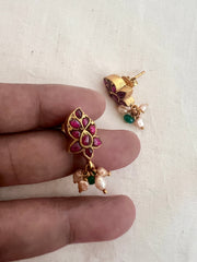 Gold polish kundan & ruby studs with pearls-Earrings-CI-House of Taamara