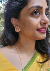 Gold polish kundan & ruby studs with pearls-Earrings-CI-House of Taamara