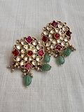 Gold polish kundan & ruby studs with pearls and jade beads-Earrings-CI-House of Taamara