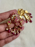 Gold polish kundan & ruby studs with pearls and ruby beads-Earrings-CI-House of Taamara
