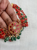 Gold polish kundan & ruby style choker with coral, jade & gold beads-Silver Neckpiece-CI-House of Taamara