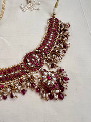 Gold polish kundan & ruby vinatge style choker with pearls & ruby beads-Silver Neckpiece-CI-House of Taamara