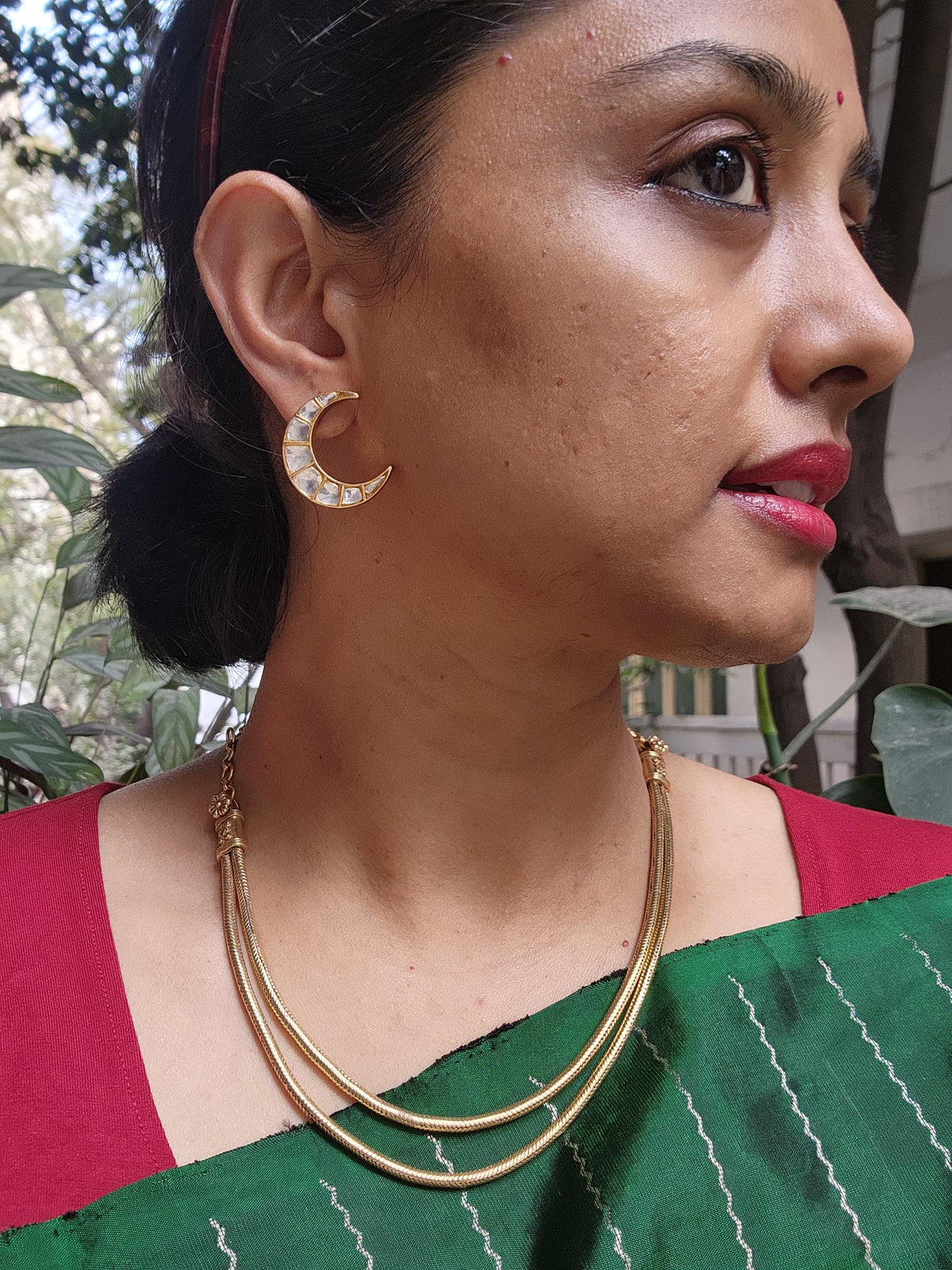 Gold polish kundan studs-Earrings-CI-House of Taamara