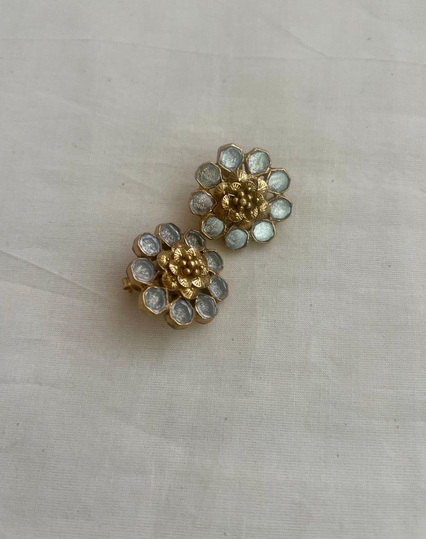 Gold polish kundan studs-Earrings-CI-House of Taamara