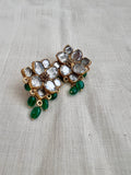 Gold polish kundan studs with green onyx beads-Earrings-CI-House of Taamara