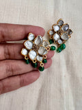 Gold polish kundan studs with green onyx beads-Earrings-CI-House of Taamara
