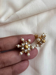 Gold polish kundan studs with pearls-Earrings-CI-House of Taamara