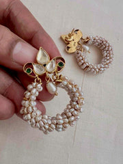 Gold polish kundan studs with pearls-Earrings-CI-House of Taamara
