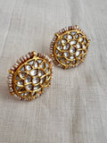 Gold polish kundan studs with pearls-Earrings-CI-House of Taamara