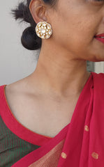 Gold polish kundan studs with pearls-Earrings-CI-House of Taamara