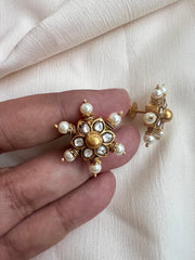 Gold polish kundan studs with pearls-Earrings-CI-House of Taamara