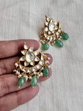 Gold polish kundan studs with pearls and jade beads-Earrings-CI-House of Taamara