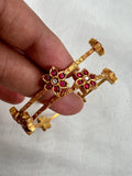 Gold polish kundan style & kemp flower bangles - Pair-Silver Bracelet-CI-House of Taamara