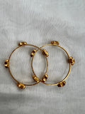 Gold polish kundan style & kemp flower bangles - Pair-Silver Bracelet-CI-House of Taamara
