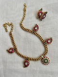 Gold polish kundan style & kemp necklace set (MADE TO ORDER)-Silver Neckpiece-CI-House of Taamara