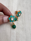 Gold polish kundan & turquoise studs with pearls & green onyx beads-Earrings-CI-House of Taamara
