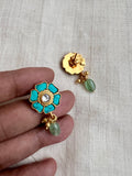 Gold polish kundan & turquoise studs with pearls & jade beads-Earrings-CI-House of Taamara