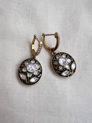 Gold polish kundan with enamel work hangings-Earrings-CI-House of Taamara
