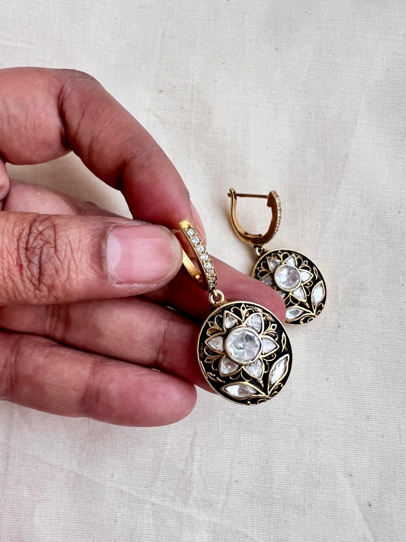 Gold polish kundan with enamel work hangings-Earrings-CI-House of Taamara