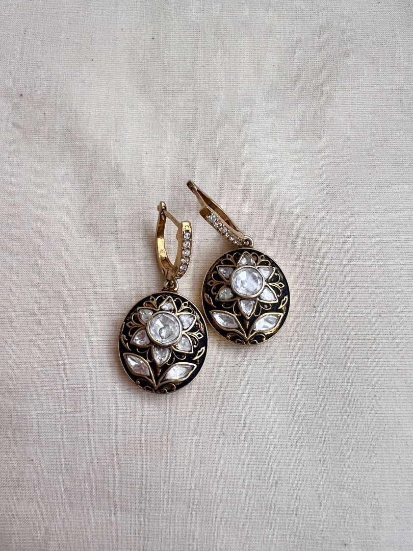 Gold polish kundan with enamel work hangings-Earrings-CI-House of Taamara