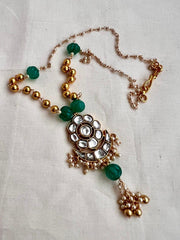 Gold polish kundan work pendant with pearls & gold beads chain, SET-Silver Neckpiece-CI-House of Taamara