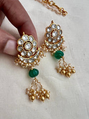 Gold polish kundan work pendant with pearls & gold beads chain, SET-Silver Neckpiece-CI-House of Taamara