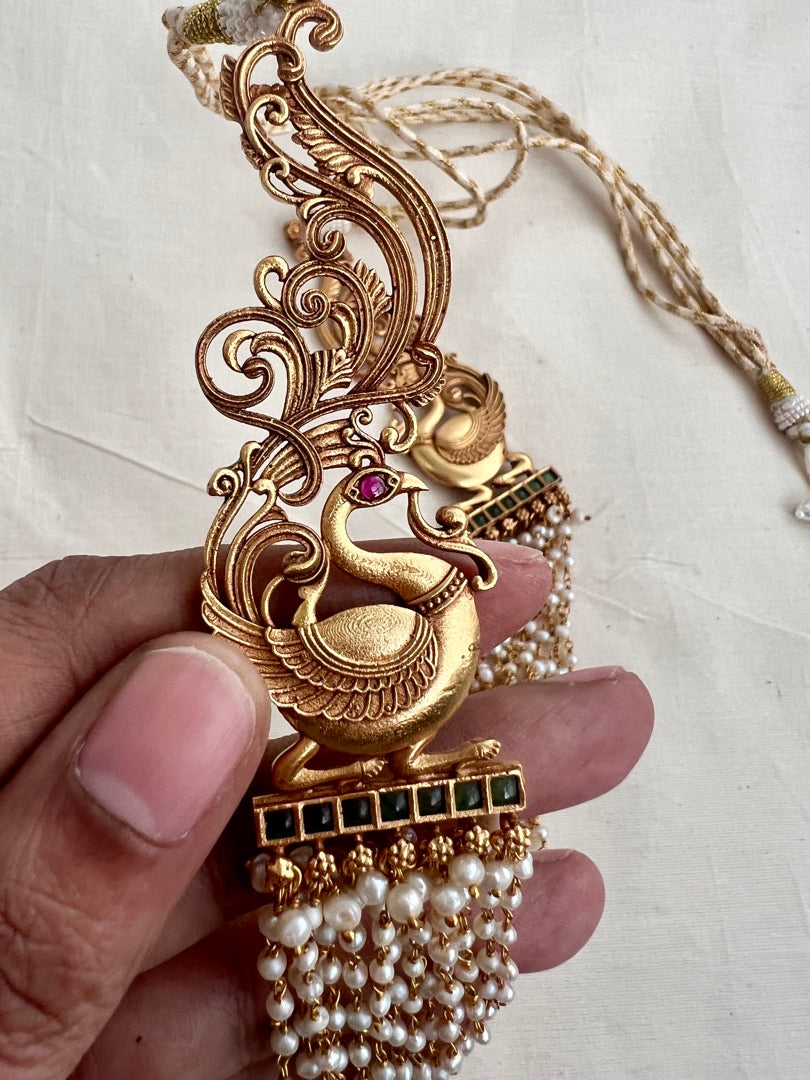 Gold polish layered pearl necklace-Silver Neckpiece-CI-House of Taamara