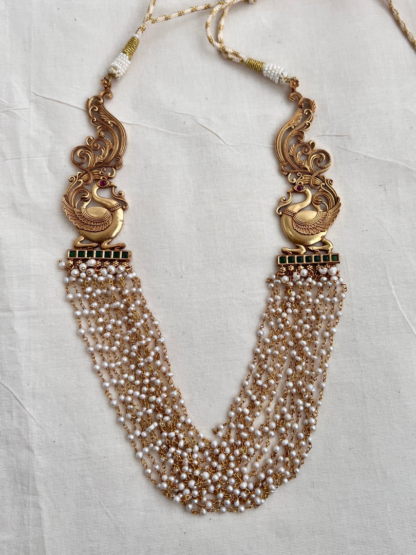 Gold polish layered pearl necklace-Silver Neckpiece-CI-House of Taamara