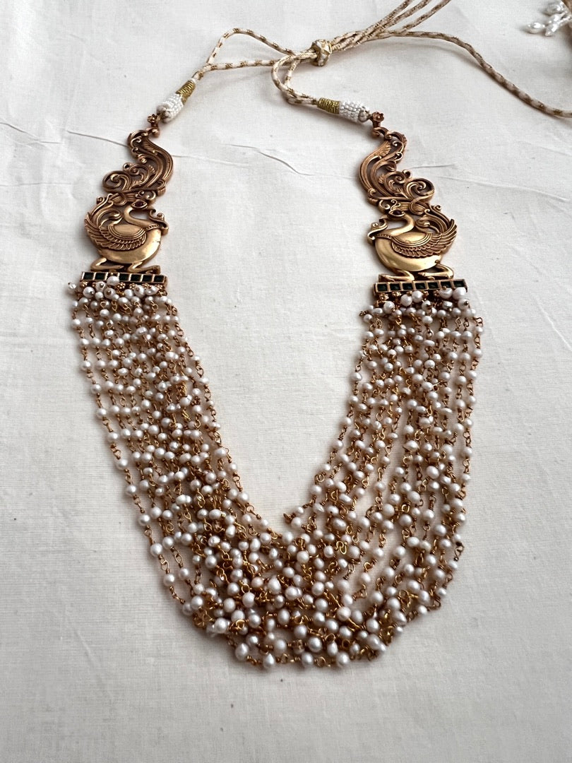 Gold polish layered pearl necklace-Silver Neckpiece-CI-House of Taamara