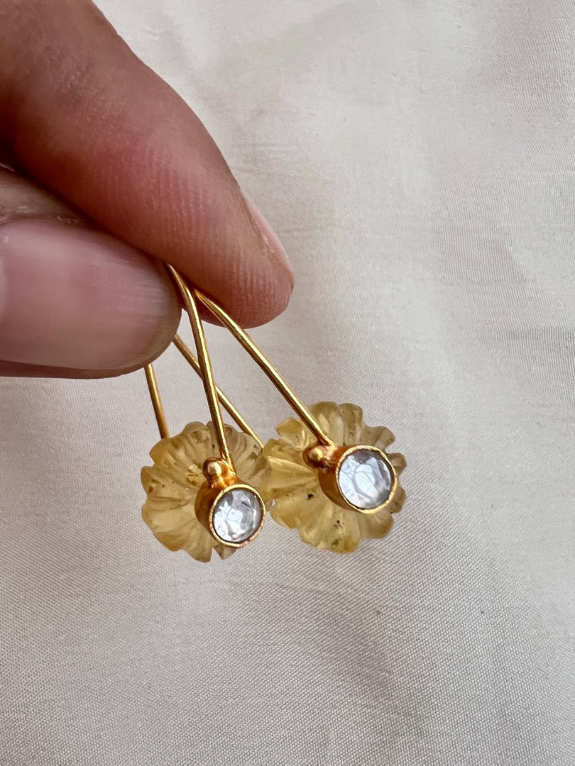 Gold polish lemon yellow quartz hangings-Earrings-CI-House of Taamara