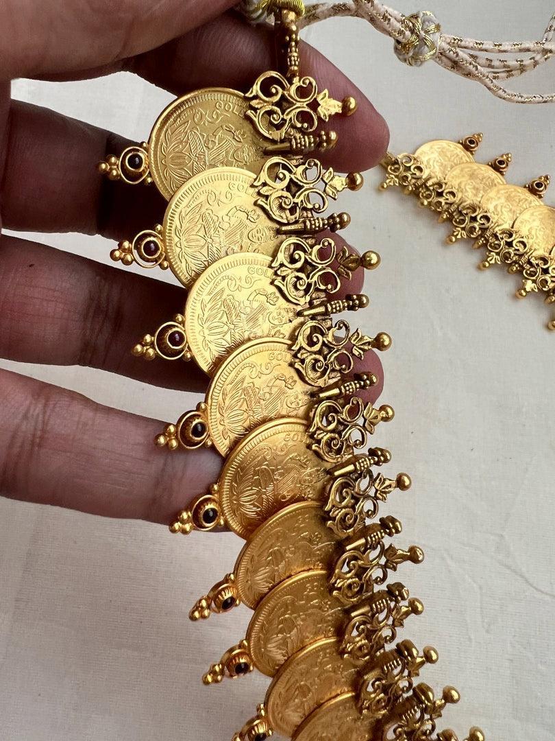 Gold polish long kasumala with statement kundan, ruby & emerald pendant-Silver Neckpiece-CI-House of Taamara