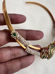 Gold polish modern hasli with kundan & ruby and pearls-Silver Neckpiece-CI-House of Taamara