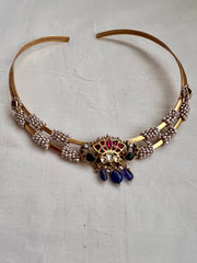 Gold polish modern hasli with kundan & ruby and pearls-Silver Neckpiece-CI-House of Taamara