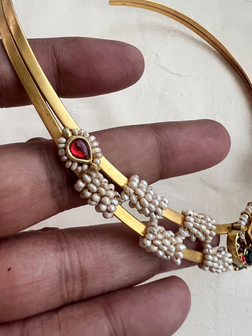 Gold polish modern hasli with kundan & ruby and pearls-Silver Neckpiece-CI-House of Taamara