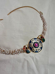 Gold polish modern style hasli with kundan motif and pearls-Silver Neckpiece-CI-House of Taamara