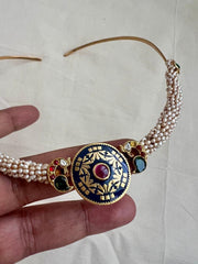 Gold polish modern style hasli with kundan motif and pearls-Silver Neckpiece-CI-House of Taamara