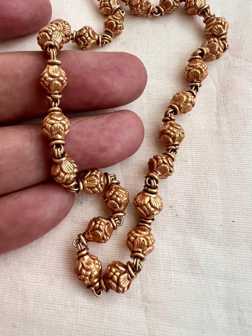 Gold polish mohan mala beads chain-Silver Neckpiece-CI-House of Taamara